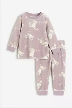 Пижамный комплект H&M Disney Bambi Patterned Velour, 2 предмета, светло-фиолетовый