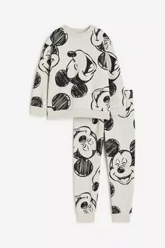 Пижамный комплект H&M Mickey Mouse Printed, 2 предмета, светло-серый