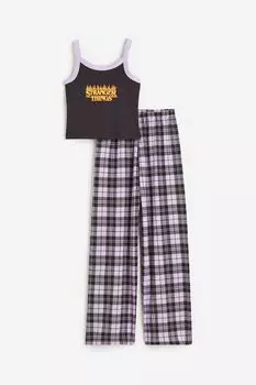 Пижамный комплект H&M Stranger Things, 2 предмета, черный/светло-фиолетовый
