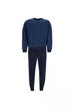 Пижамный комплект из 2 предметов - длинные манжеты V-образный вырез махровая хлопковая смесь Hajo, синий