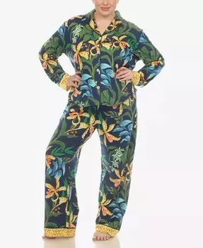 Пижамный комплект из 2 предметов с принтом полевых цветов размера плюс White Mark, синий