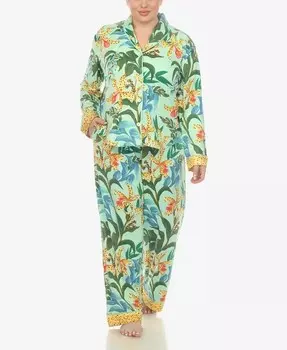 Пижамный комплект из 2 предметов с принтом полевых цветов размера плюс White Mark, зеленый