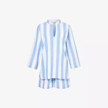 Пижамный комплект из эластичного хлопка с полосатым принтом и воротником-лодочкой Desmond And Dempsey, синий