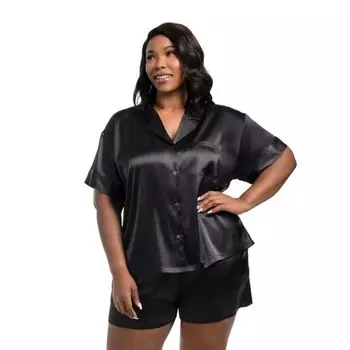 Пижамный комплект из атласа для полных: топ и шорты Lilac+London, черный