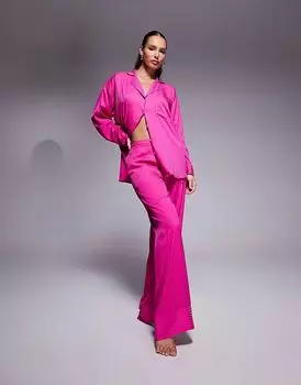 Пижамный комплект из атласа в полоску розового цвета River Island