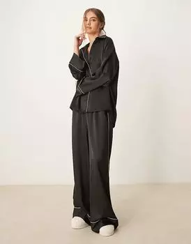 Пижамный комплект из атласной рубашки и брюк большого размера ASOS DESIGN