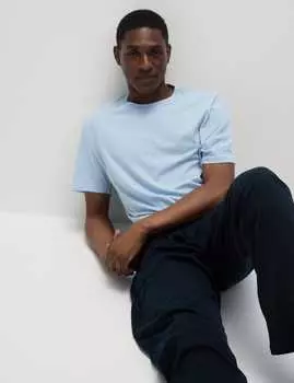 Пижамный комплект из чистого хлопка Marks & Spencer, цвет Denim mix