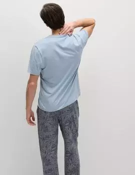 Пижамный комплект из чистого хлопка с пальмовым принтом Marks & Spencer, светло-голубой