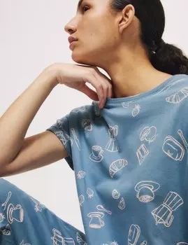Пижамный комплект из чистого хлопка с принтом Marks & Spencer, цвет Slate blue