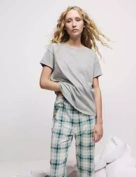 Пижамный комплект из чистого хлопка с принтом Marks & Spencer, серый