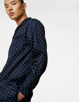 Пижамный комплект из чистого хлопка в горошек Marks & Spencer