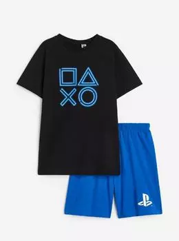 Пижамный комплект из футболки и шорт H&M PlayStation Pajama Set, черный/синий