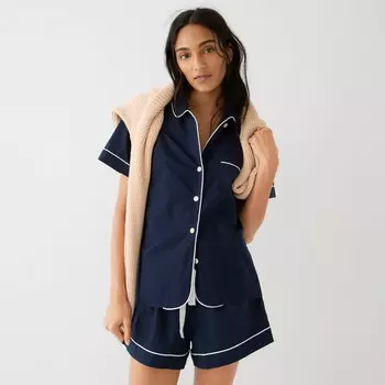 Пижамный комплект из хлопка End-On-End с короткими рукавами J.Crew, синий