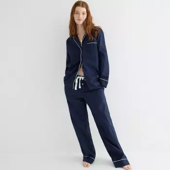 Пижамный комплект из хлопка с длинными рукавами End-On-End J.Crew, синий