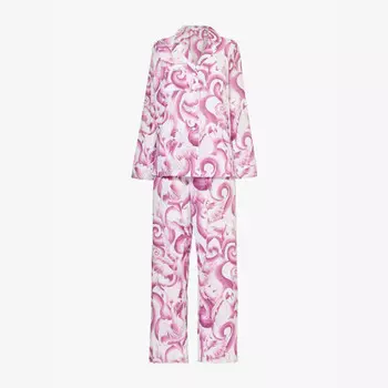 Пижамный комплект из хлопка с графическим принтом Ledbury Derek Rose, белый