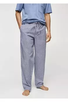Пижамный комплект из хлопка в клетку Mango, темно-синий
