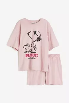 Пижамный комплект из хлопкового джерси H&M, светло-розовый