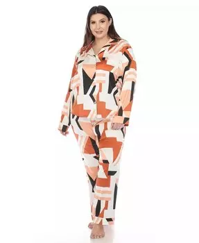 Пижамный комплект из сатина с принтом больших размеров White Mark, оранжевый