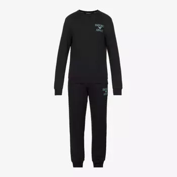 Пижамный комплект из смесового хлопка с фирменным принтом Emporio Armani, цвет nero