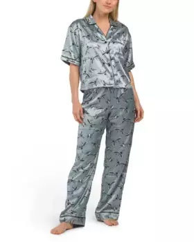 Пижамный комплект из топа и брюк с лебединым принтом и короткими рукавами Tart, синий