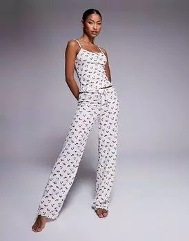 Пижамный комплект из топа и леггинсов вишневого цвета с пуантами River Island