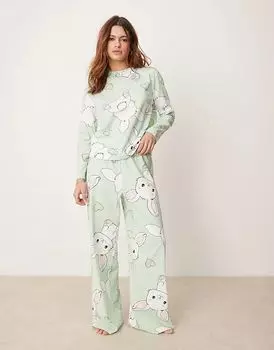 Пижамный комплект из топа с длинными рукавами и брюк в сером цвете ASOS DESIGN