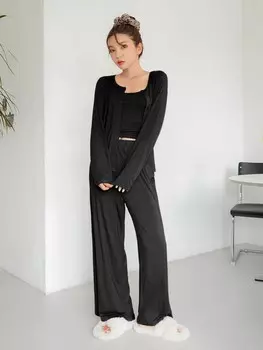 Пижамный комплект из трех предметов без рисунка Dazy, черный