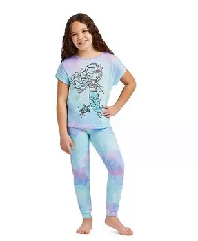 Пижамный комплект из трех предметов для девочек, детская одежда для сна, топ с короткими рукавами, длинные брюки и шорты в тон, пижамный комплект Jellifish Kids, синий