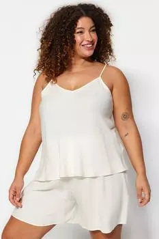 Пижамный комплект из вискозной ткани с ремешком цвета экрю Trendyol