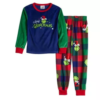Пижамный комплект Jammies For Your Families для мальчиков 4–12 лет «Как Гринч украл Рождество» с верхом и низом «Доктор Сьюз» Licensed Character, мультиколор