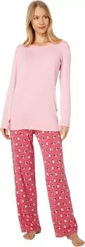 Пижамный комплект Kickee Pants Long Sleeve Loosey Goosey Tee & Pants PJ Set, цвет Winter Rose Penguins