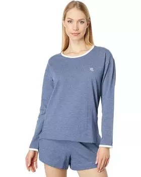 Пижамный комплект LAUREN Ralph Lauren Long Sleeve Crew Neck Boxer PJ Set, цвет Heather Blue