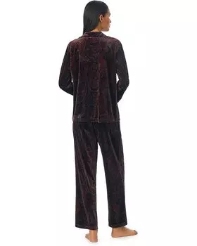 Пижамный комплект LAUREN Ralph Lauren Long Sleeve Velvet Notch Collar Long PJ Set, цвет Wine Print
