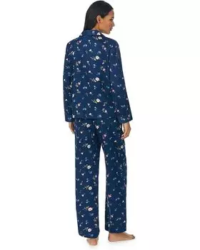 Пижамный комплект LAUREN Ralph Lauren Long Sleeve Woven Notch Collar PJ Set, цвет Navy Print