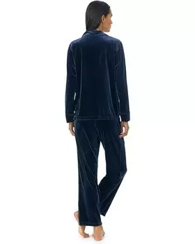 Пижамный комплект LAUREN Ralph Lauren Long Sleeve Velvet Notch Collar Long PJ Set, цвет Mid Blue