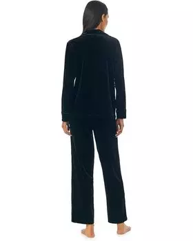 Пижамный комплект LAUREN Ralph Lauren Long Sleeve Velvet Notch Collar Long PJ Set, черный