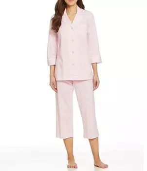 Пижамный комплект Lauren Ralph Lauren в полоску с вырезом на воротнике и рукавами 3/4, мультиколор
