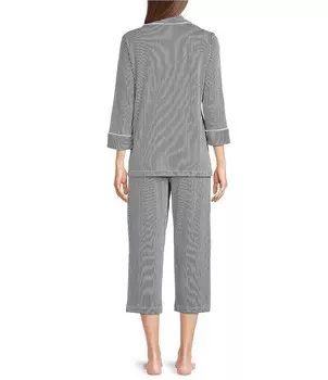 Пижамный комплект Lauren Ralph Lauren в полоску с вырезом на воротнике и рукавами 3/4, мультиколор