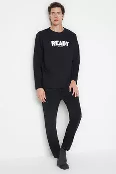 Пижамный комплект мужской Trendyol с принтом, черный