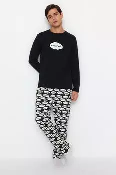 Пижамный комплект мужской Trendyol с принтом, черный