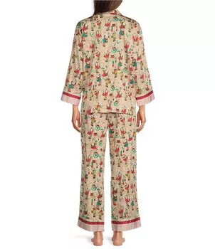 Пижамный комплект Natori с воротником-стойкой и длинными рукавами и брюками Tea Garden с принтом, мультиколор