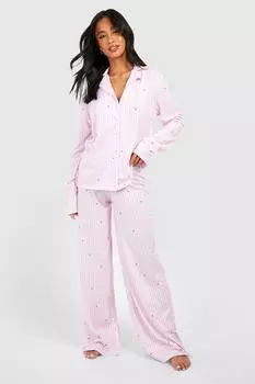Пижамный комплект Petite Love Heart в тонкую полоску boohoo, розовый