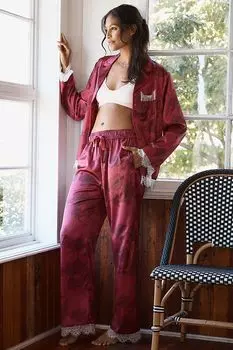 Пижамный комплект Rachel Parcell атласный с длинными рукавами, розовый