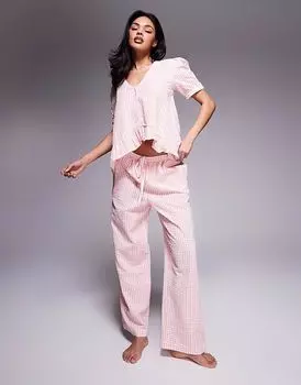 Пижамный комплект River Island в клетку «качели» розового цвета