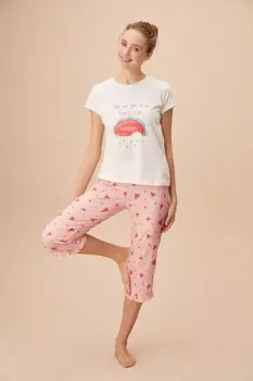 Пижамный комплект - Розовый - Слоган SUWEN