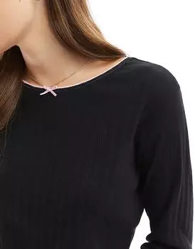 Пижамный комплект с длинными рукавами и принтом бантов в черном и розовом цветах Wednesday's Girl