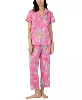 Пижамный комплект с коротким рукавом, укороченный, с вырезом "воротник-стойка" Petite Lauren Ralph Lauren, розовый