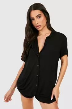 Пижамный комплект с короткими рукавами для миниатюрных размеров boohoo, черный