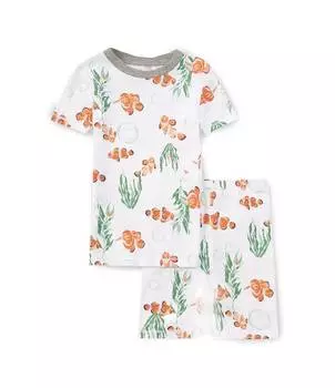 Пижамный комплект с короткими рукавами и шортами «Рыба-клоун» для маленьких мальчиков 2–5 лет Burt's Bees, белый