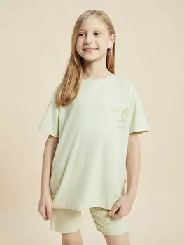 Пижамный комплект с короткими рукавами и шортами для девочек с круглым вырезом и принтом Pija Pija, мятно-зеленый